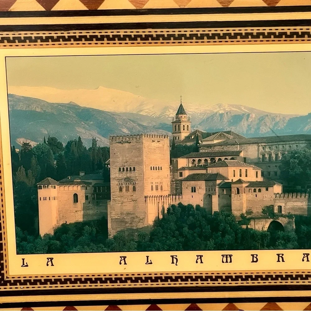 Wooden plaque Alhambra palace Granada, Spain 7/9 inch